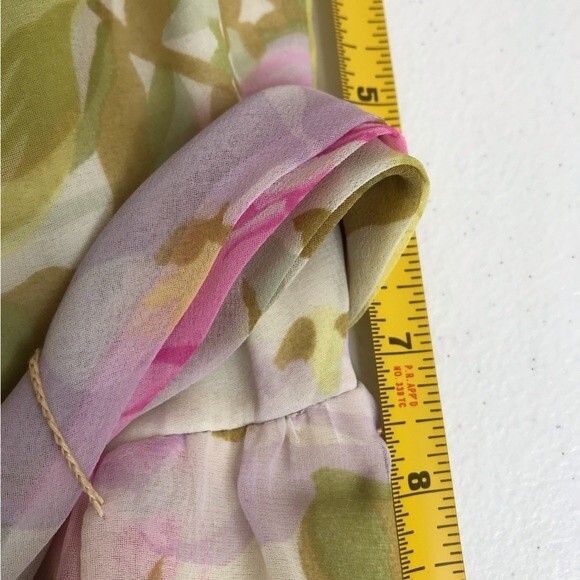 Vintage 1970s Floral Chiffon Maxi Dress Long Sleeve Tie Belt Back Zip Medium - Picture 8 of 14